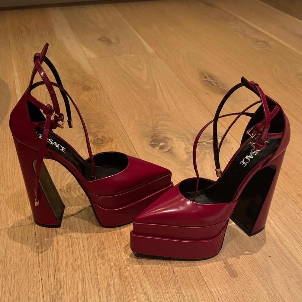 Versace Burgundy Platform Heels - Picture 3 of 11